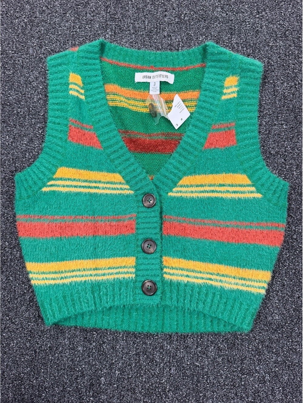 NWT Urban Outfitters Striped Green Button-Up Knit Vest Size Small